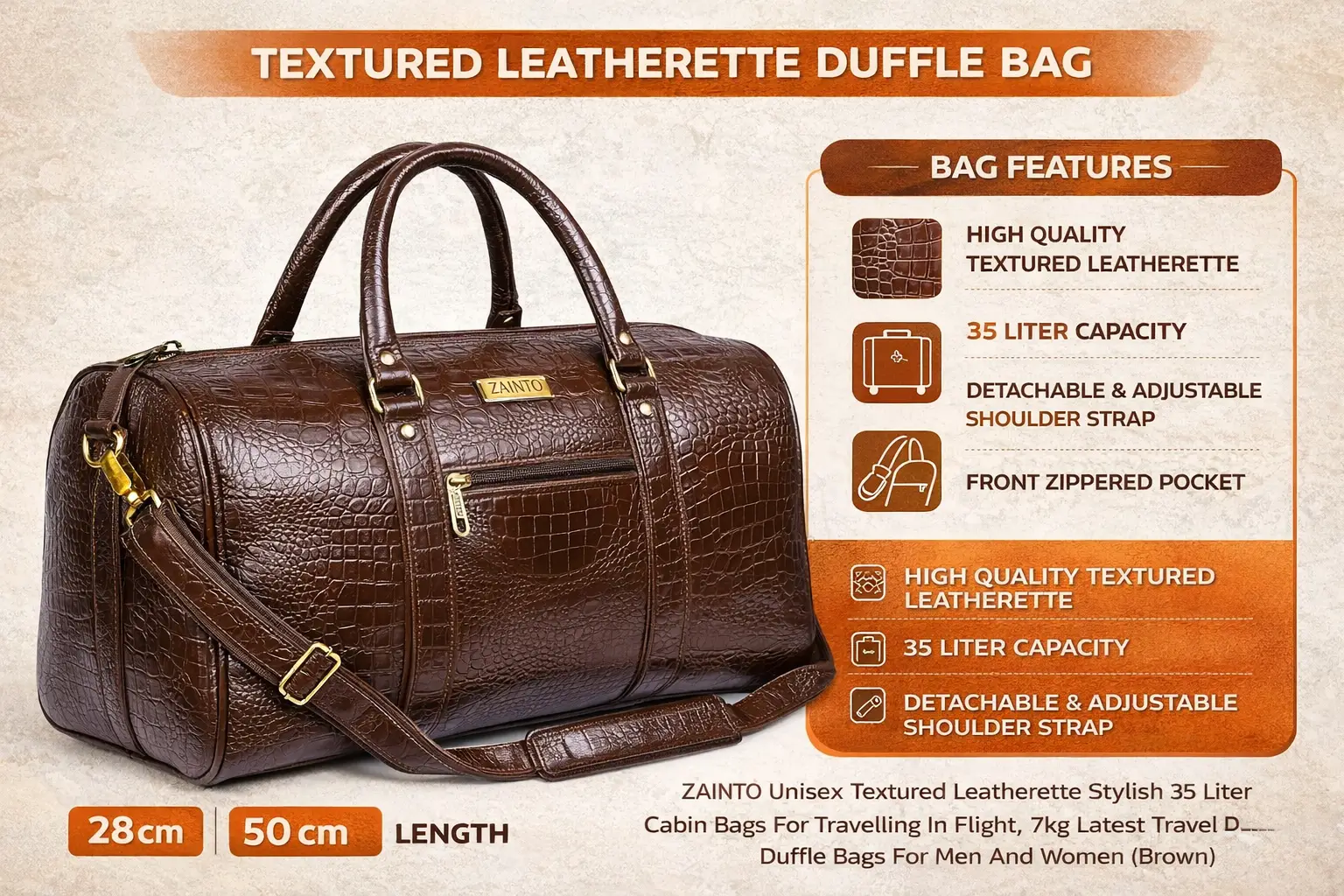 Zainto Leather Cabin Bag